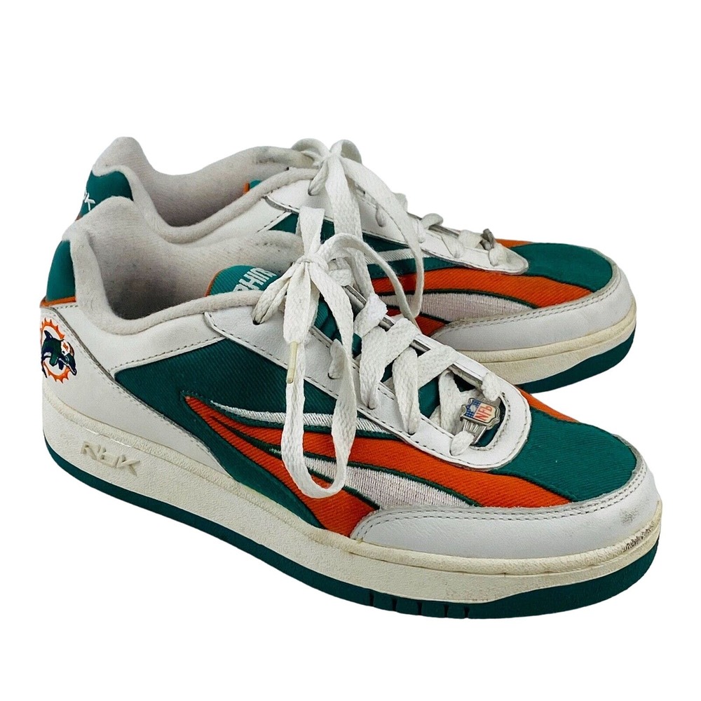 Vintage Mens 6.5 NFL Miami‎ Dolphins RBK Sneakers Aqua Orange White Canvas Shoes